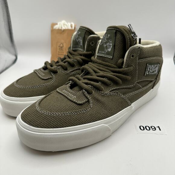 Vans Mens 10.5 Half Cab Skateboard Shoes Olive Green Roughly Linen - Picture 1 of 8